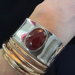 *Just sold*925 Silver Carnelian Cabochon Cuff Bracelet 6.75in. 2mm thick.
